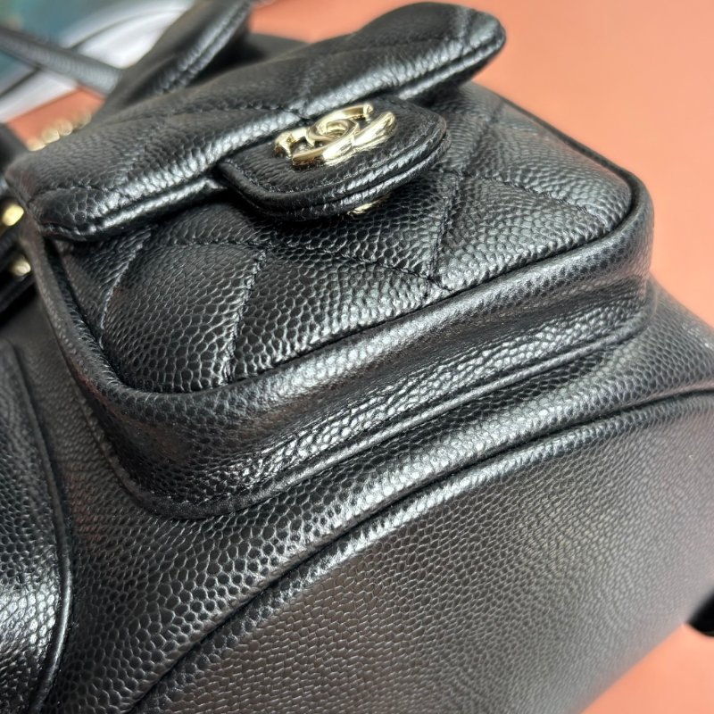 ::CHANEL:: AS3787 Duma 黑色荔枝牛皮淡金釦 小青蛙 後背包-12
