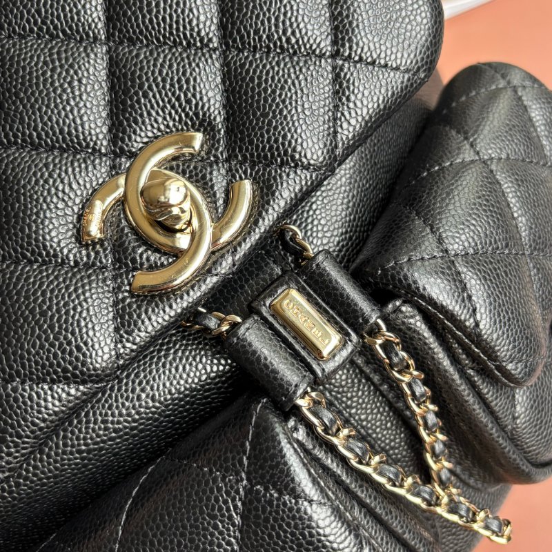 ::CHANEL:: AS3787 Duma 黑色荔枝牛皮淡金釦 小青蛙 後背包-13