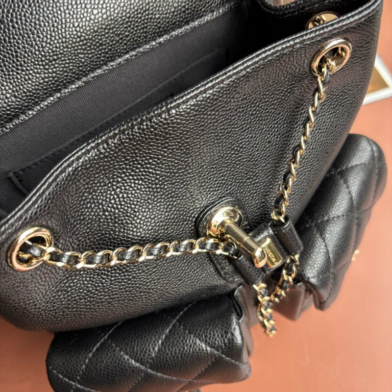 ::CHANEL:: AS3787 Duma 黑色荔枝牛皮淡金釦 小青蛙 後背包-16