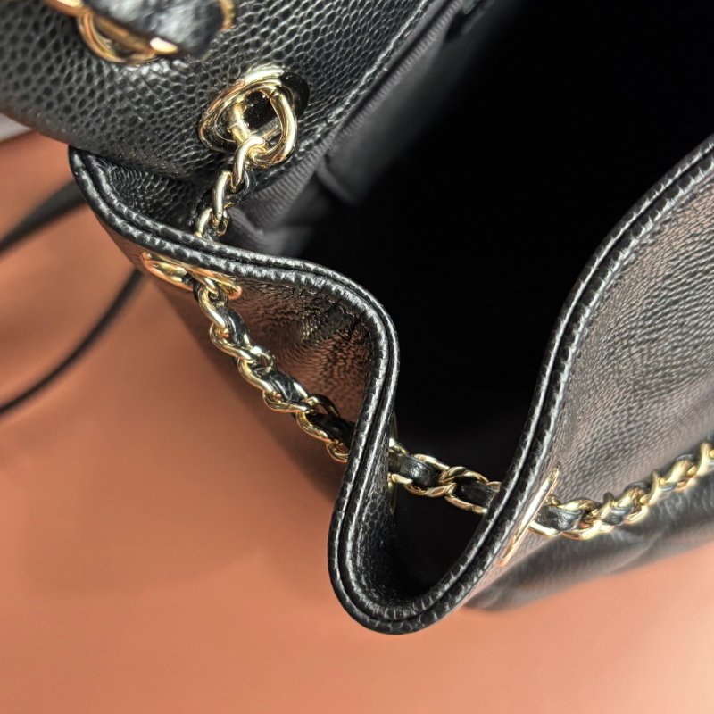 ::CHANEL:: AS3787 Duma 黑色荔枝牛皮淡金釦 小青蛙 後背包-18