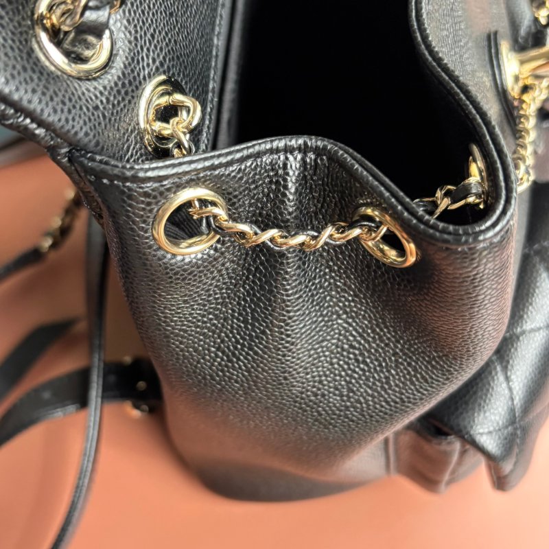 ::CHANEL:: AS3787 Duma 黑色荔枝牛皮淡金釦 小青蛙 後背包-19