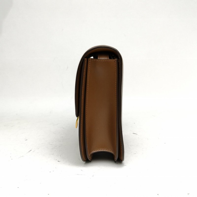 CELINE CELINEClassicBox中號棕色牛皮金扣肩背包-1