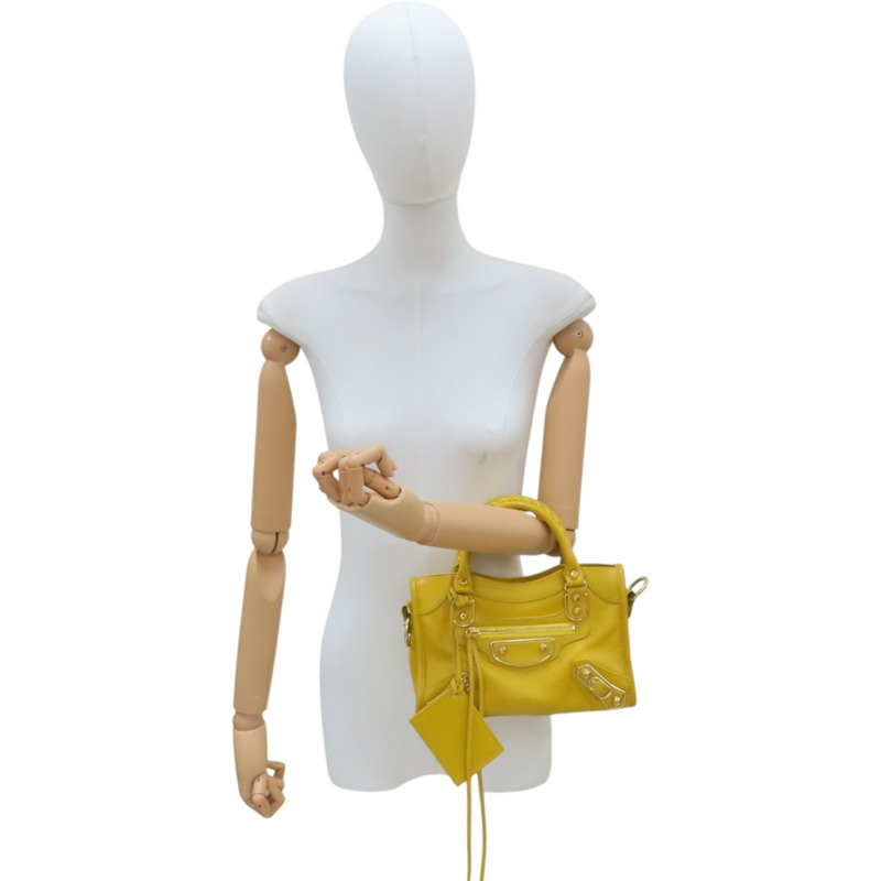 黃色牛皮 Metallic Edge Mini City 兩用包【BALENCIAGA 巴黎世家】 390160-9