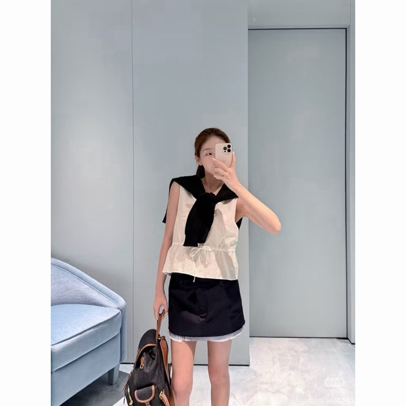 Miu Miu logo 抽繩棉麻背心#36-2