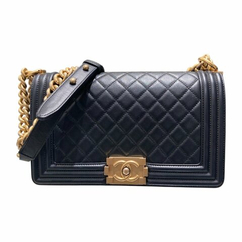 CHANEL 香奈兒 BOY 25 黑色 金扣