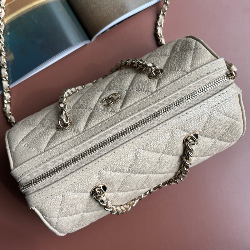 ::CHANEL:: 25P Beige Caviar Bowling Speedy Bag  荔枝紋奶茶米色保齡球袋 圓筒包 手提包 鏈包 波士頓包-2
