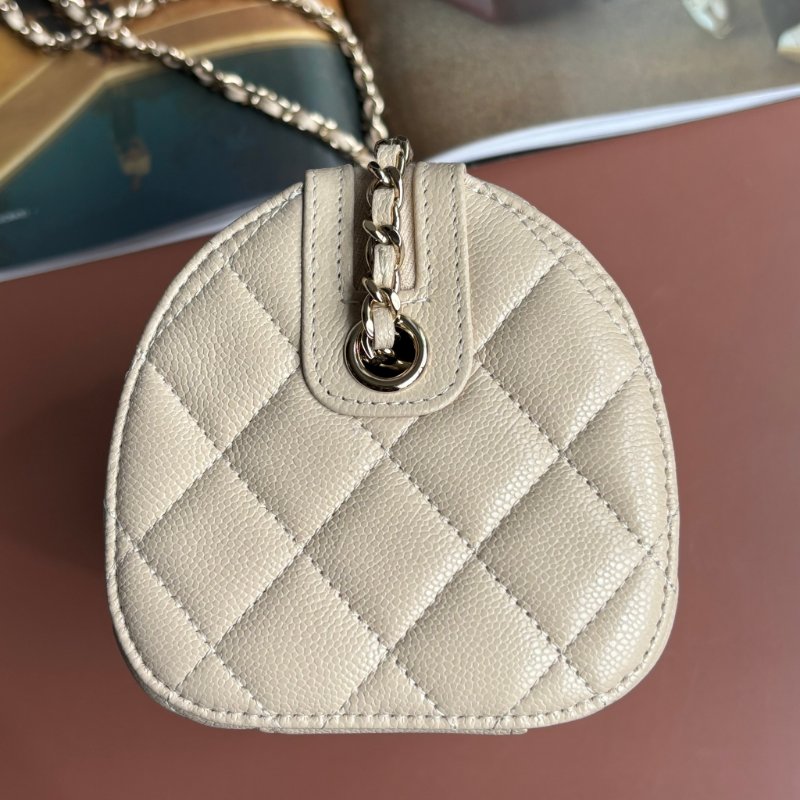 ::CHANEL:: 25P Beige Caviar Bowling Speedy Bag  荔枝紋奶茶米色保齡球袋 圓筒包 手提包 鏈包 波士頓包-5