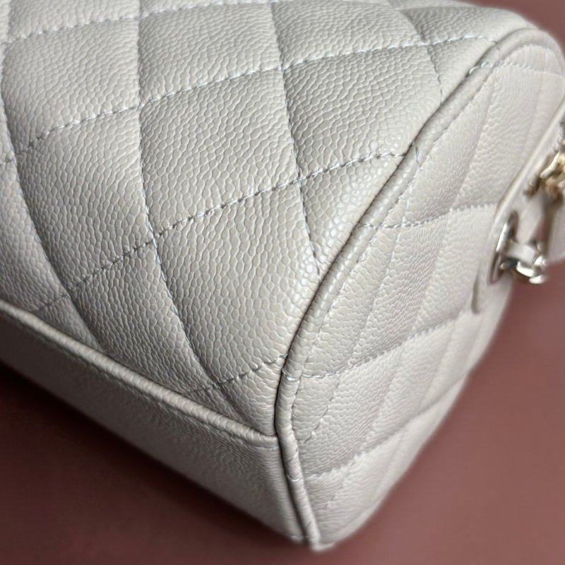 ::CHANEL:: 25P Beige Caviar Bowling Speedy Bag  荔枝紋奶茶米色保齡球袋 圓筒包 手提包 鏈包 波士頓包-7