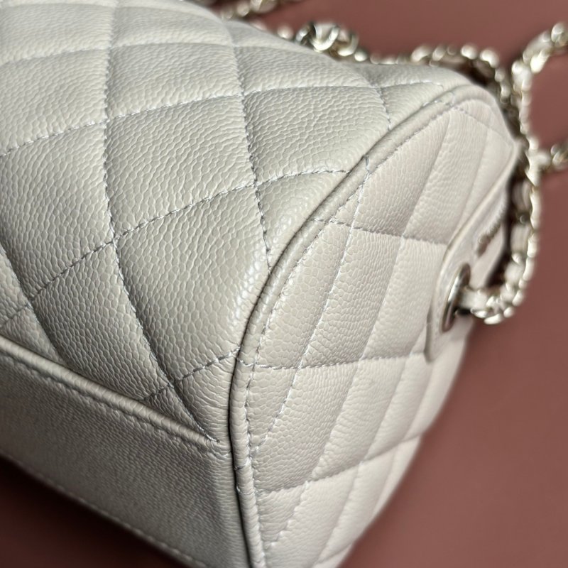 ::CHANEL:: 25P Beige Caviar Bowling Speedy Bag  荔枝紋奶茶米色保齡球袋 圓筒包 手提包 鏈包 波士頓包-8