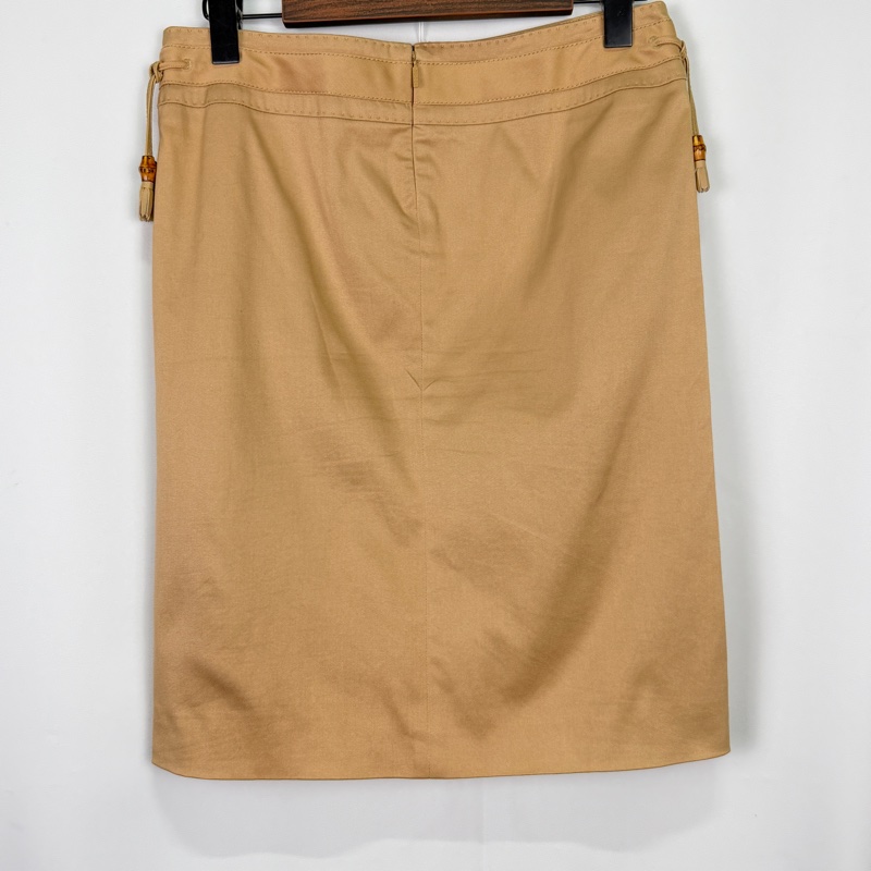 莉亞精品♡ Gucci卡其流蘇短裙 40 二手-1