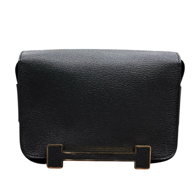 HERMES 愛馬仕 B刻 GETA 肩背包 山羊皮 黑色 金釦-1