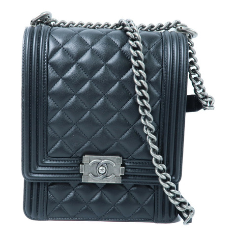 CHANEL 牛皮皮革North South Boy鏈帶肩背袋