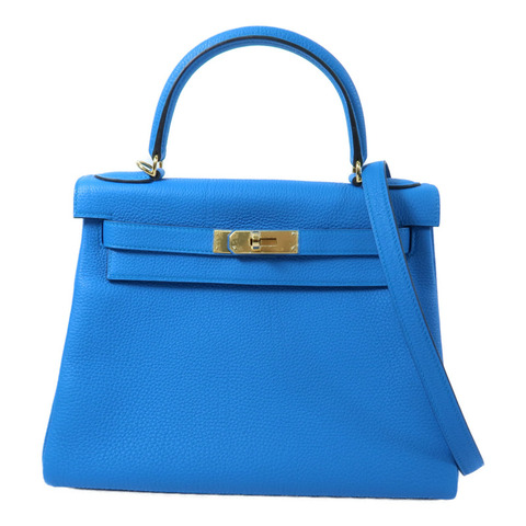 HERMES Togo皮革Kelly 28手挽肩背兩用袋Bleu Zanzibar