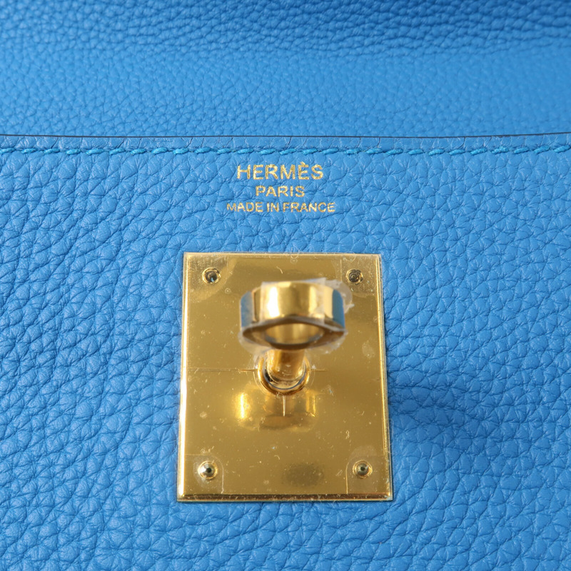 HERMES Togo皮革Kelly 28手挽肩背兩用袋Bleu Zanzibar-5