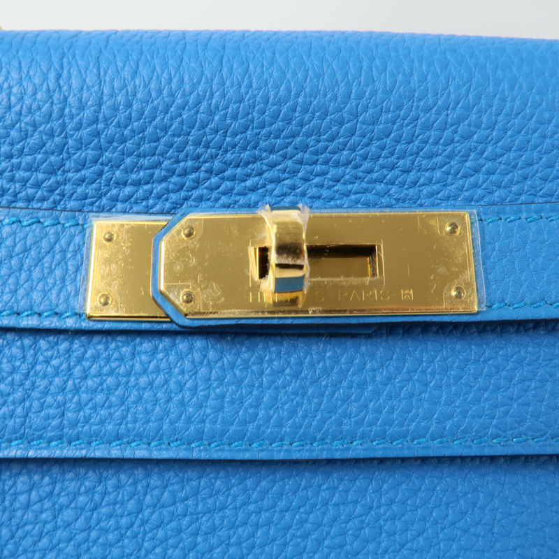 HERMES Togo皮革Kelly 28手挽肩背兩用袋Bleu Zanzibar-6