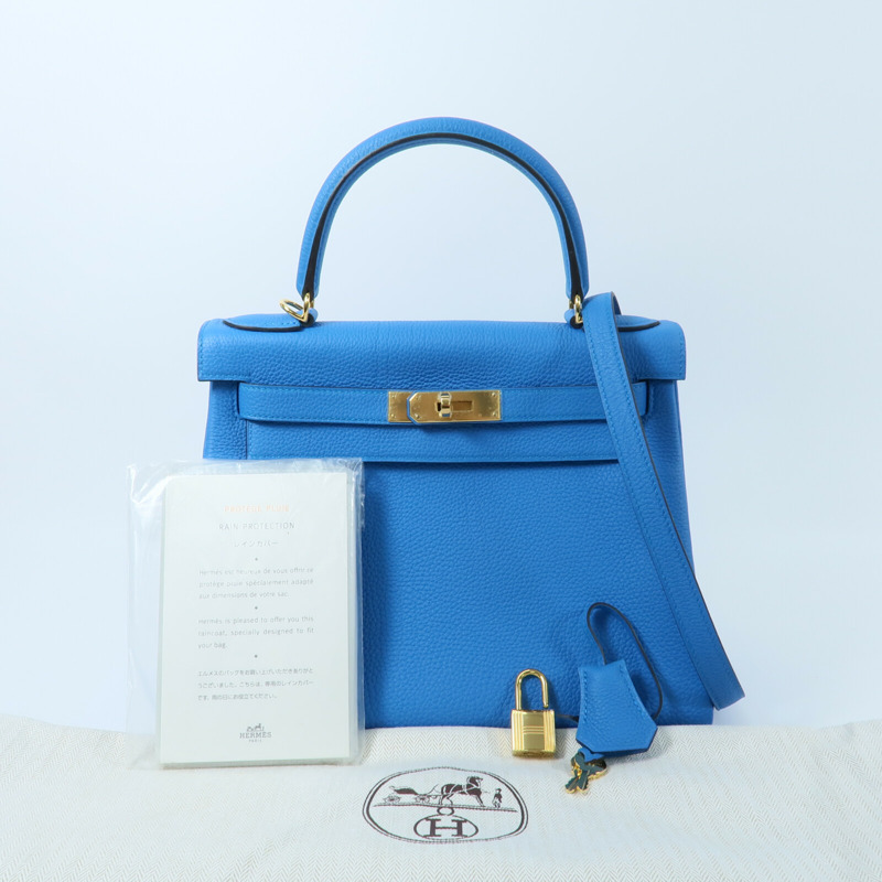 HERMES Togo皮革Kelly 28手挽肩背兩用袋Bleu Zanzibar-12