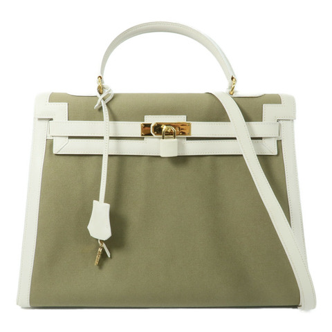 HERMES Toile H帆布Kelly 35手挽肩背兩用袋