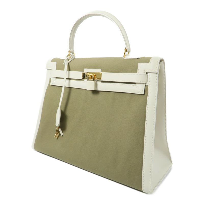 HERMES Toile H帆布Kelly 35手挽肩背兩用袋-2