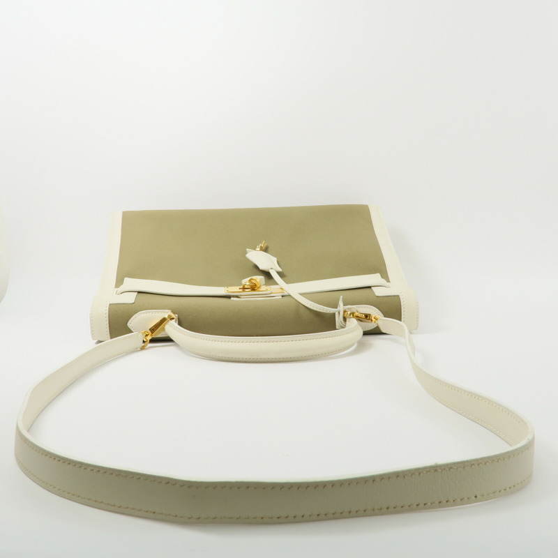 HERMES Toile H帆布Kelly 35手挽肩背兩用袋-8