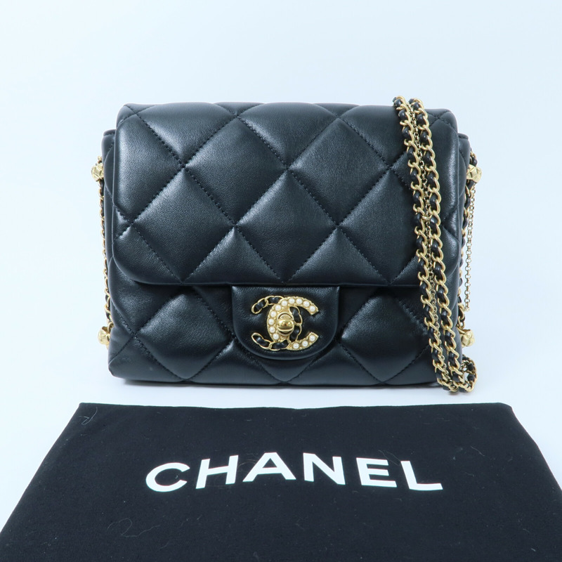 CHANEL 羊皮皮革Chain Shoulder鏈帶肩背袋-10