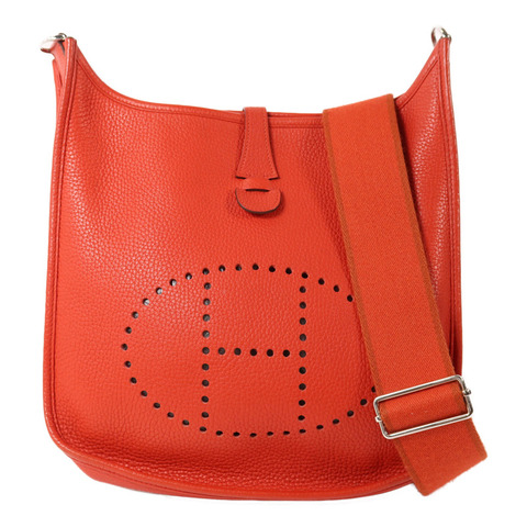 HERMES Clemence皮革Evelyne PM肩背袋Rouge Tomate