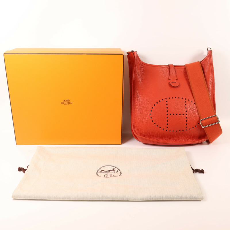 HERMES Clemence皮革Evelyne PM肩背袋Rouge Tomate-9