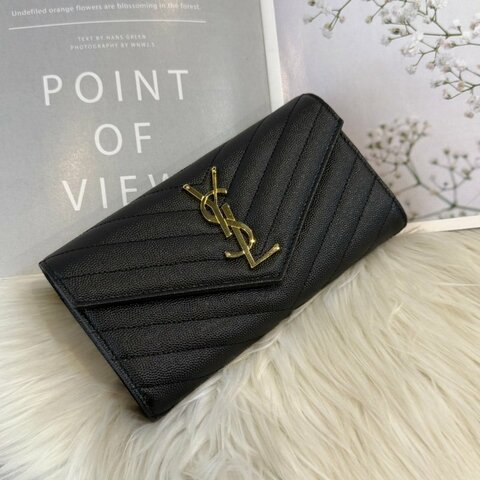 全新 YSL黑金魚子醬信封長夾