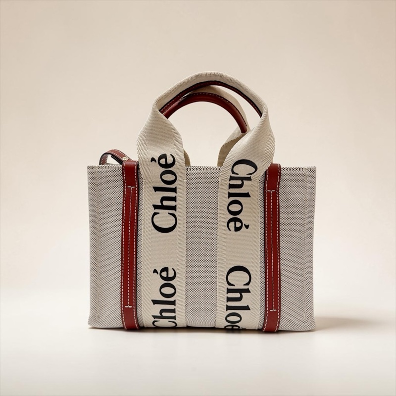 莉亞精品♡ Chloe Woody帆布包小號焦糖 二手-0