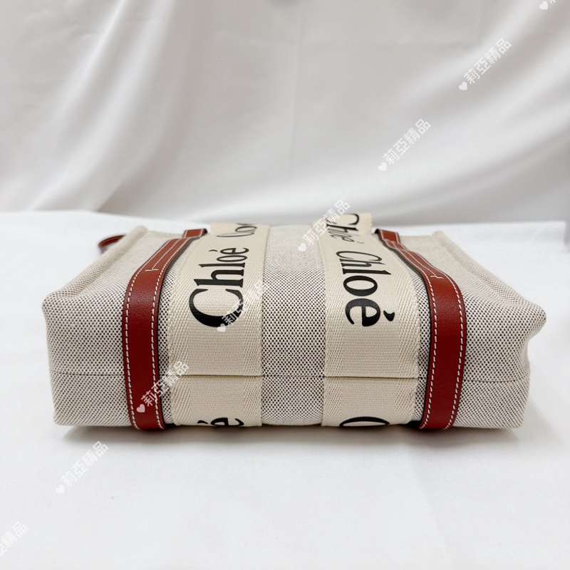 莉亞精品♡ Chloe Woody帆布包小號焦糖 二手-3