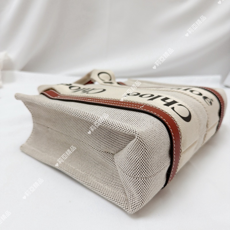 莉亞精品♡ Chloe Woody帆布包小號焦糖 二手-5