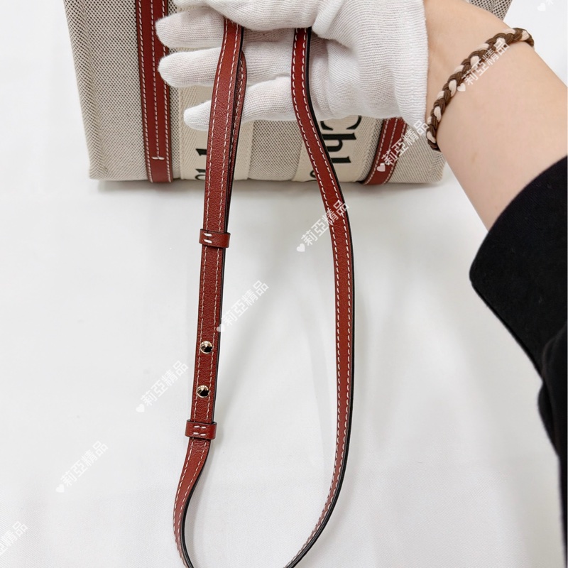 莉亞精品♡ Chloe Woody帆布包小號焦糖 二手-8