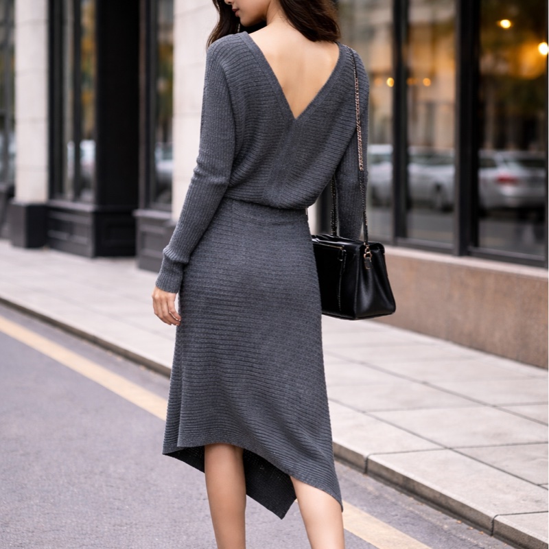 96）AllSaints 經典灰銀蔥 兩穿式不對稱羊毛混紡針織洋裝（Size: M）-1