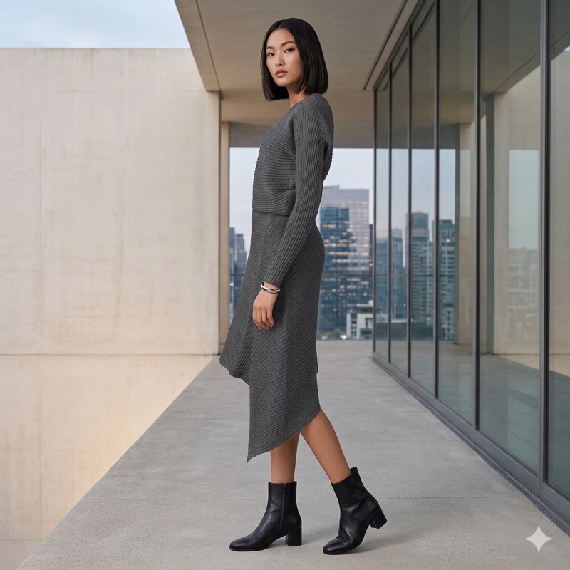 96）AllSaints 經典灰銀蔥 兩穿式不對稱羊毛混紡針織洋裝（Size: M）-2