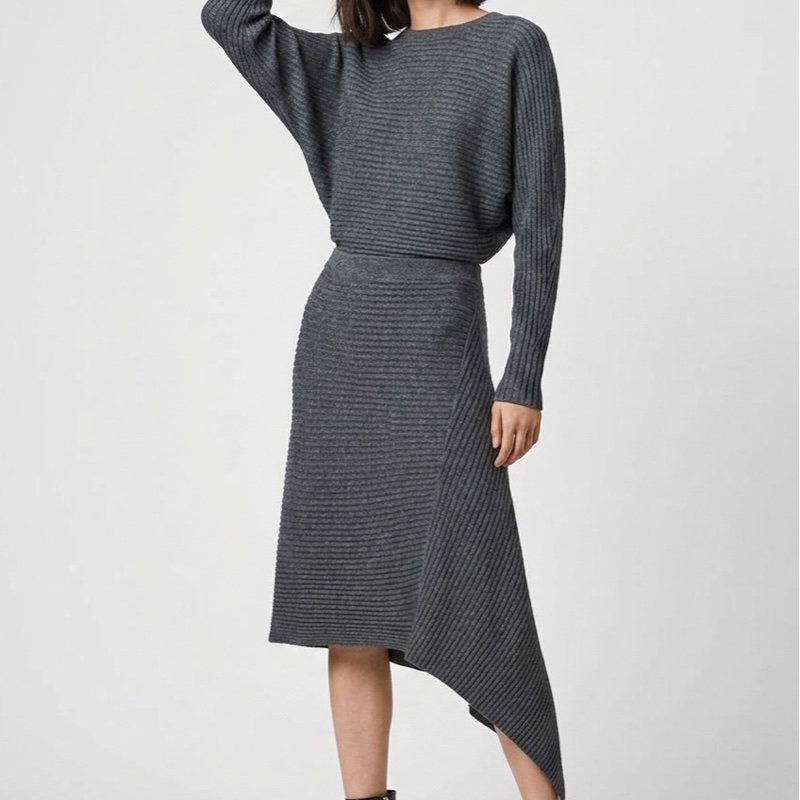 96）AllSaints 經典灰銀蔥 兩穿式不對稱羊毛混紡針織洋裝（Size: M）-4