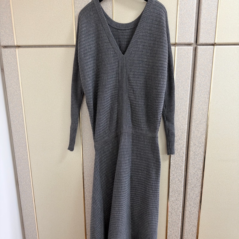 96）AllSaints 經典灰銀蔥 兩穿式不對稱羊毛混紡針織洋裝（Size: M）-8