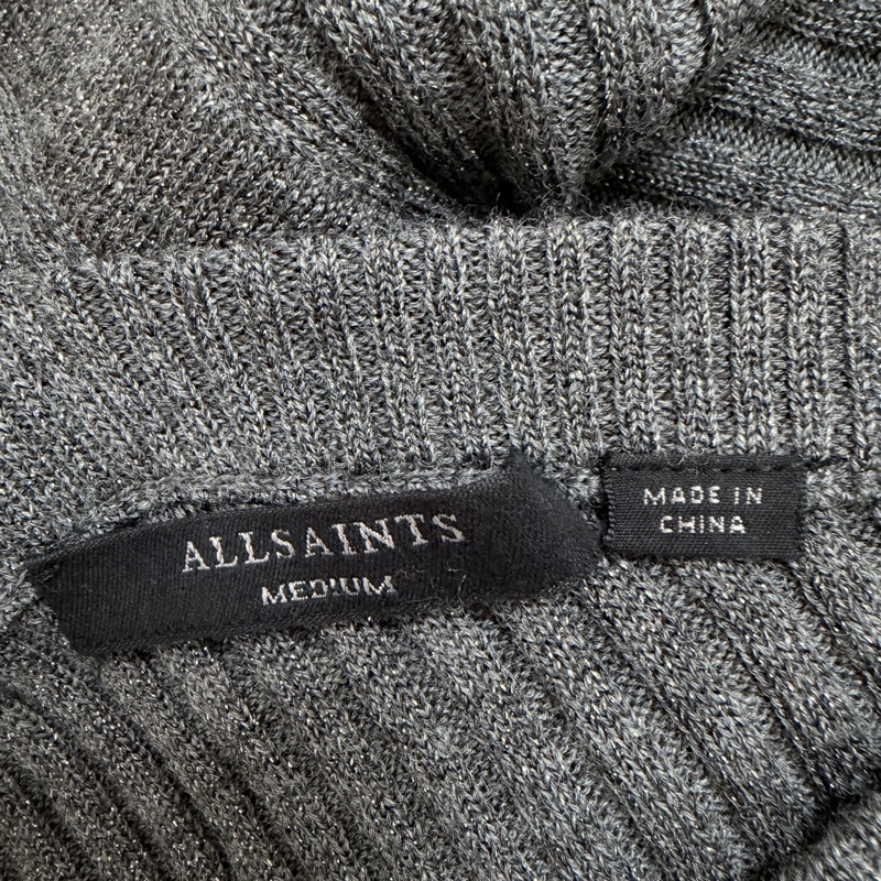 96）AllSaints 經典灰銀蔥 兩穿式不對稱羊毛混紡針織洋裝（Size: M）-9