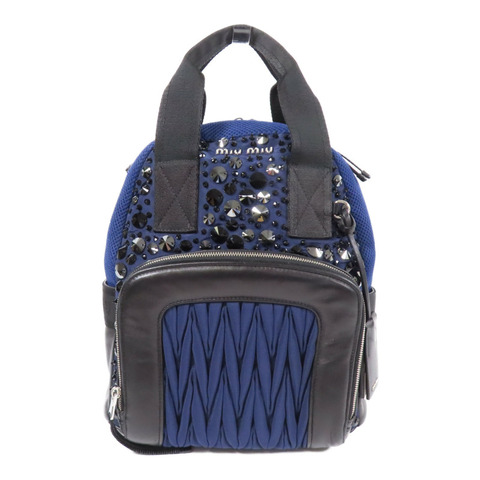 藍色 Matelasse 帆布 後背包【MIU MIU 繆繆】