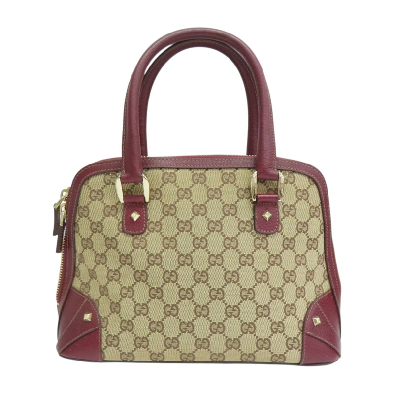 紅/棕色 GG帆布 鉚釘 手提包【GUCCI 古馳】 131023-1