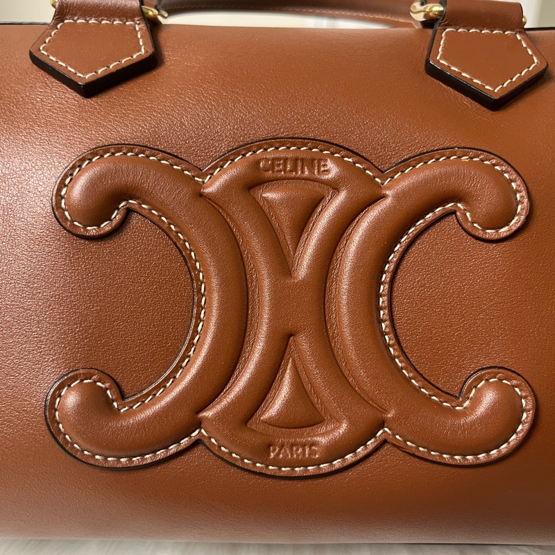 Celine光滑小牛皮皮革Boston 小號波士頓包 棕黃色-1