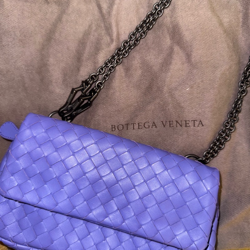 Bottega Veneta小羊皮編織鏈條包 紫灰色-17