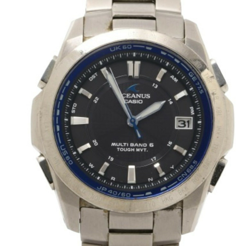 卡西歐 Oceanus OCW-T100 黑色銀色鈦金屬男士模擬腕錶-0