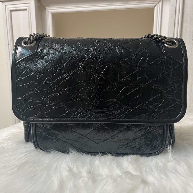 聖羅蘭YSL Niki Medium復古皮革包 中號 黑色-0