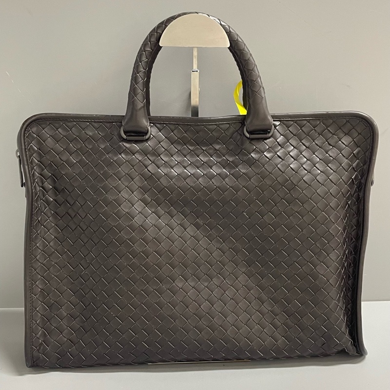 葆蝶家Bottega Veneta/BV 深棕色編織公文手提包 附件:塵袋 肩帶-1