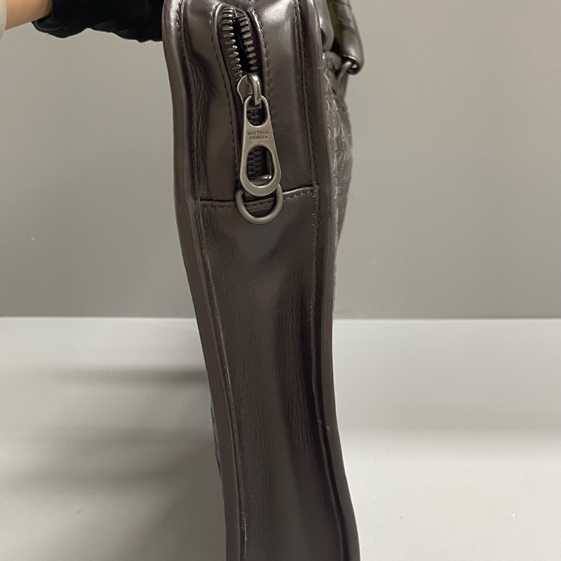 葆蝶家Bottega Veneta/BV 深棕色編織公文手提包 附件:塵袋 肩帶-2