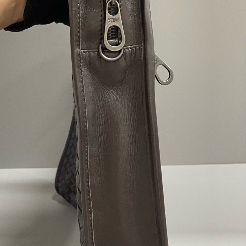 葆蝶家Bottega Veneta/BV 深棕色編織公文手提包 附件:塵袋 肩帶-3