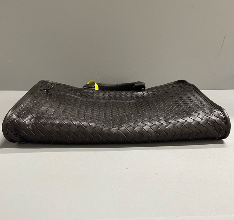 葆蝶家Bottega Veneta/BV 深棕色編織公文手提包 附件:塵袋 肩帶-4
