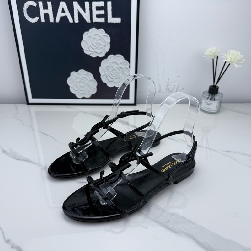 全新YSL聖羅蘭 黑色漆皮logo凉鞋拖鞋 35.5碼-0