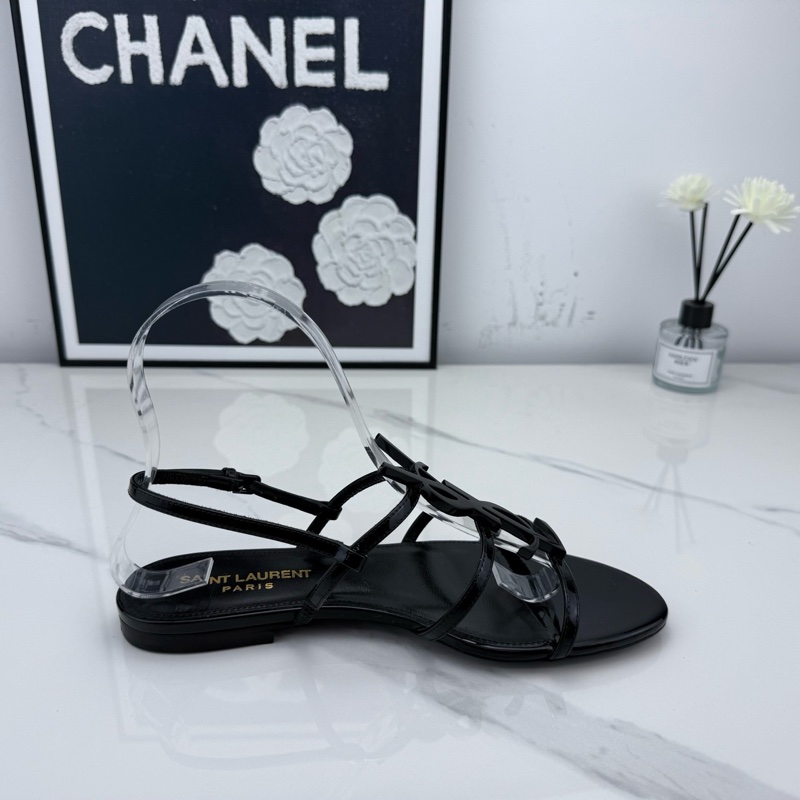 全新YSL聖羅蘭 黑色漆皮logo凉鞋拖鞋 35.5碼-5