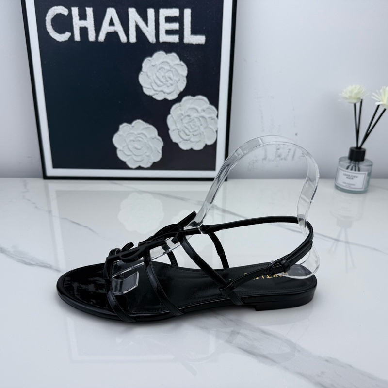 全新YSL聖羅蘭 黑色漆皮logo凉鞋拖鞋 35.5碼-6