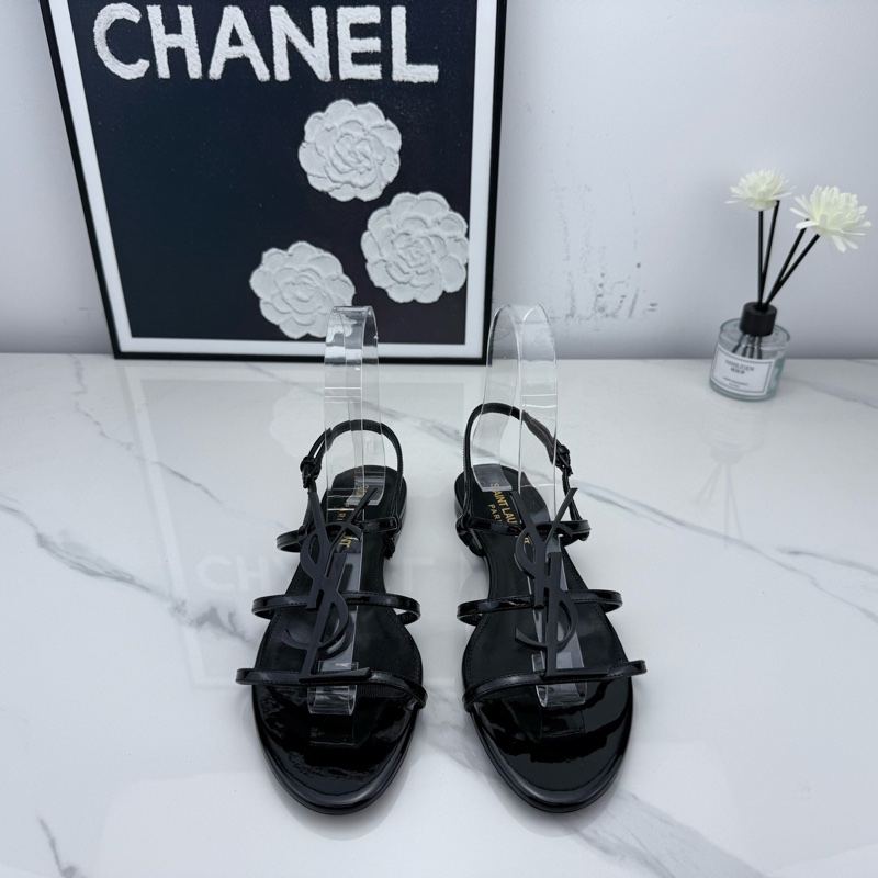 全新YSL聖羅蘭 黑色漆皮logo凉鞋拖鞋 35.5碼-11